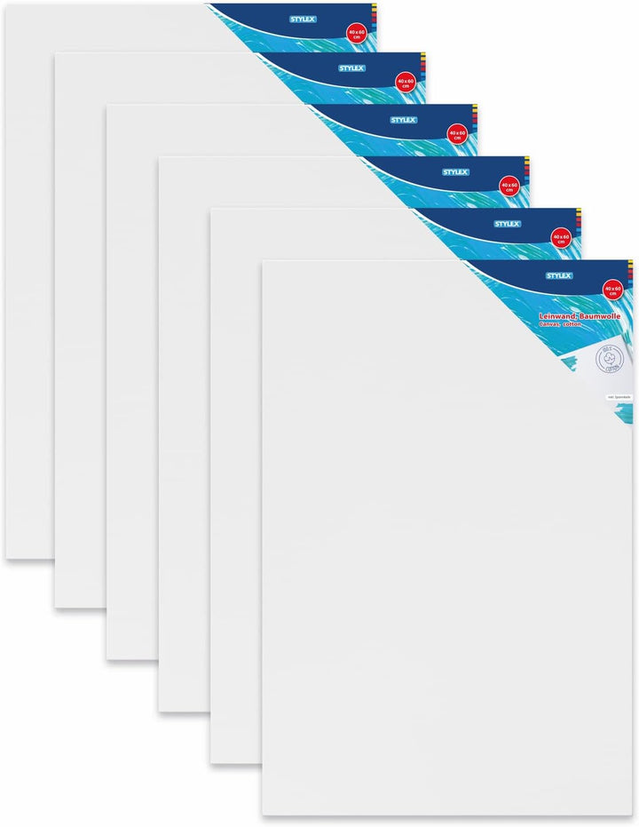 Stylex 28662-P6 - Keilrahmen 40 x 60 cm, mit Leinwand aus 100 % Baumwollgewebe bespannt, grundiert,