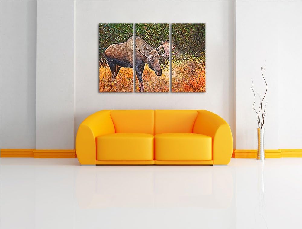 Grosser Elch Spezial 3-Teiler Leinwandbild 120x80 Bild auf Leinwand, XXL riesige Bilder fertig gerah