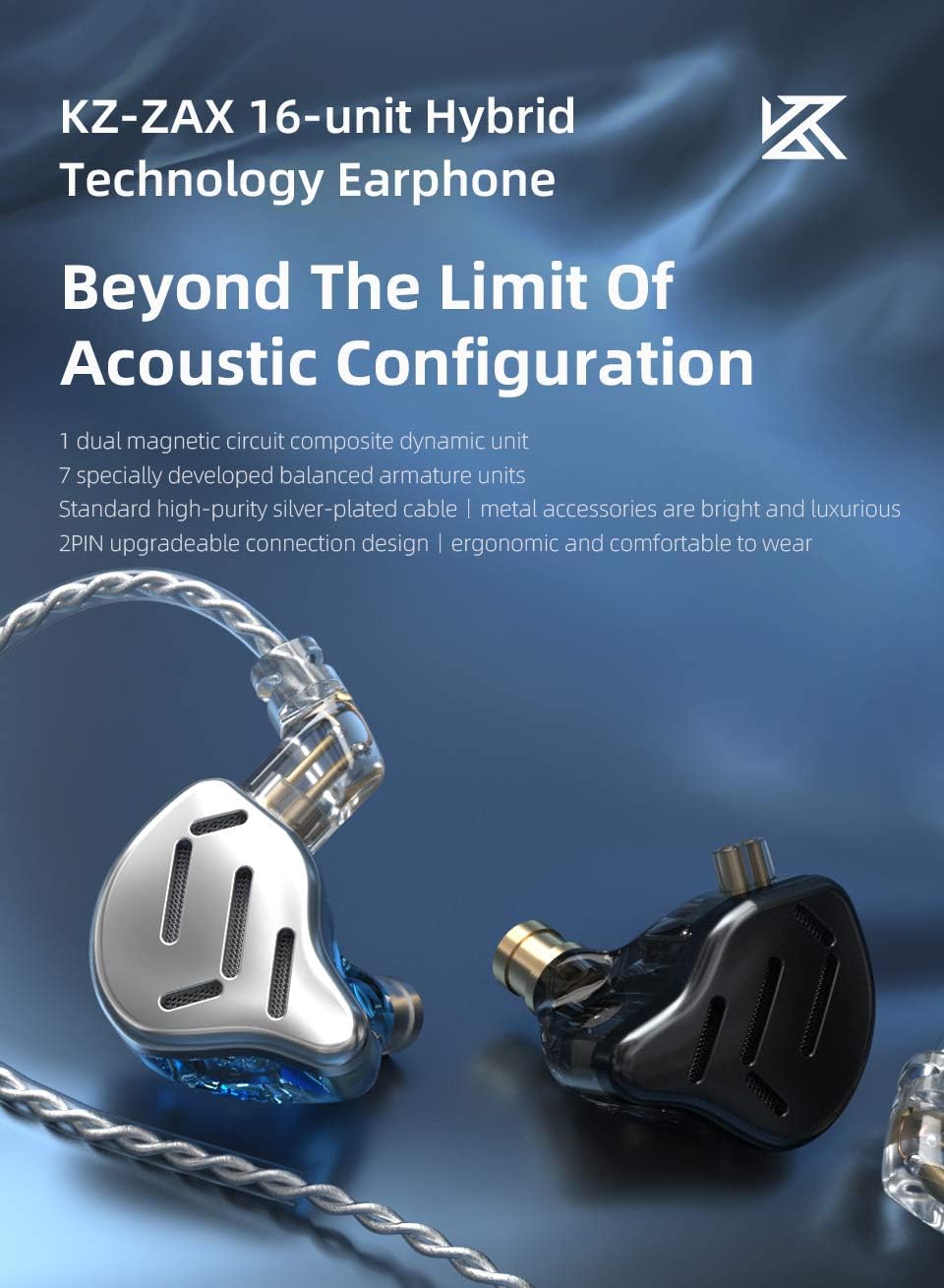 CCA KZ Zax Metall-Headset 7BA+1DD Hybrid 16 Treiber HiFi Bass Ohrhörer in Ear Monitor Kopfhörer Spor