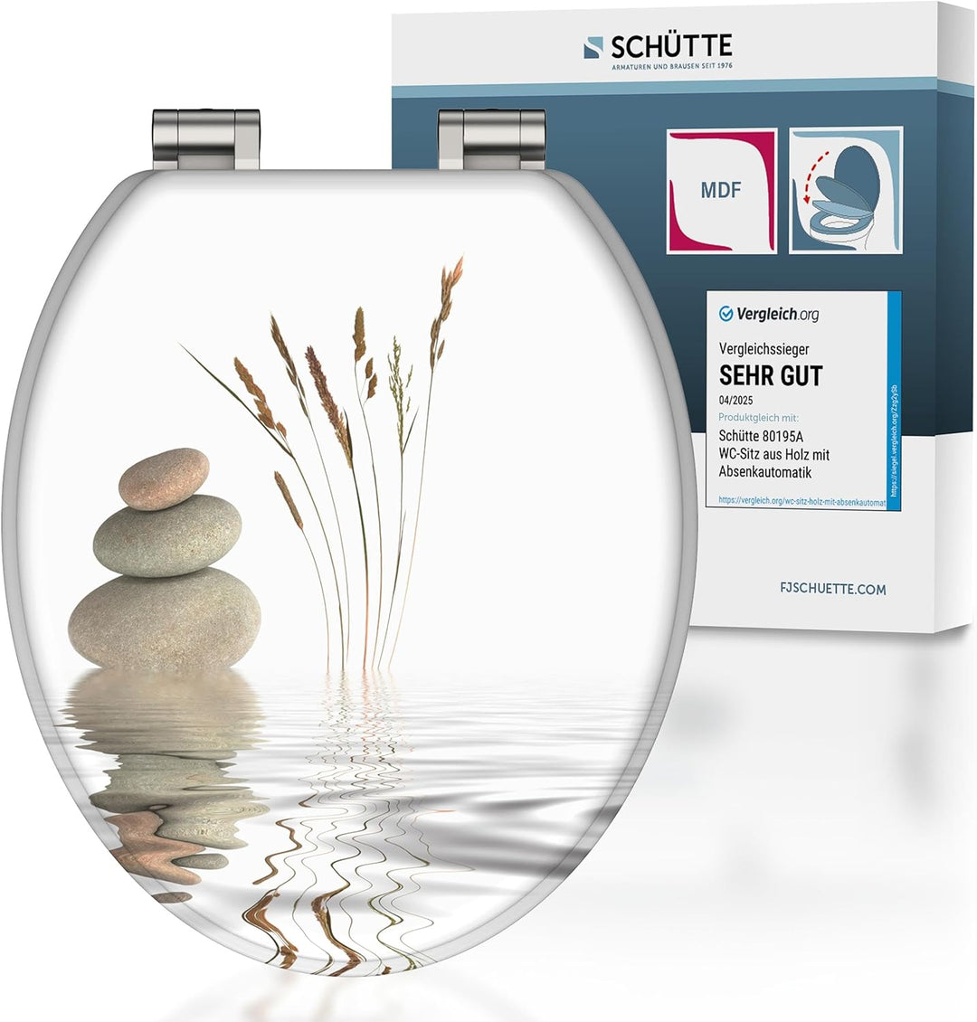 SCHÜTTE WC-Sitz WELLNESS mit Absenkautomatik aus Holz, Toilettensitz mit Klodeckel, Holzkern Toilett