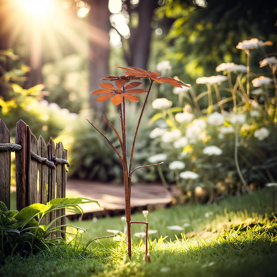 ecosoul Rost Deko Blumenstecker Blume Stecker Bodenstecker Gartendeko Stab Edelrost Beetstecker 75cm