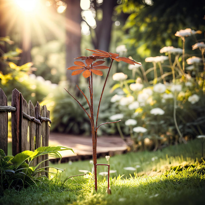 ecosoul Rost Deko Blumenstecker Blume Stecker Bodenstecker Gartendeko Stab Edelrost Beetstecker 75cm