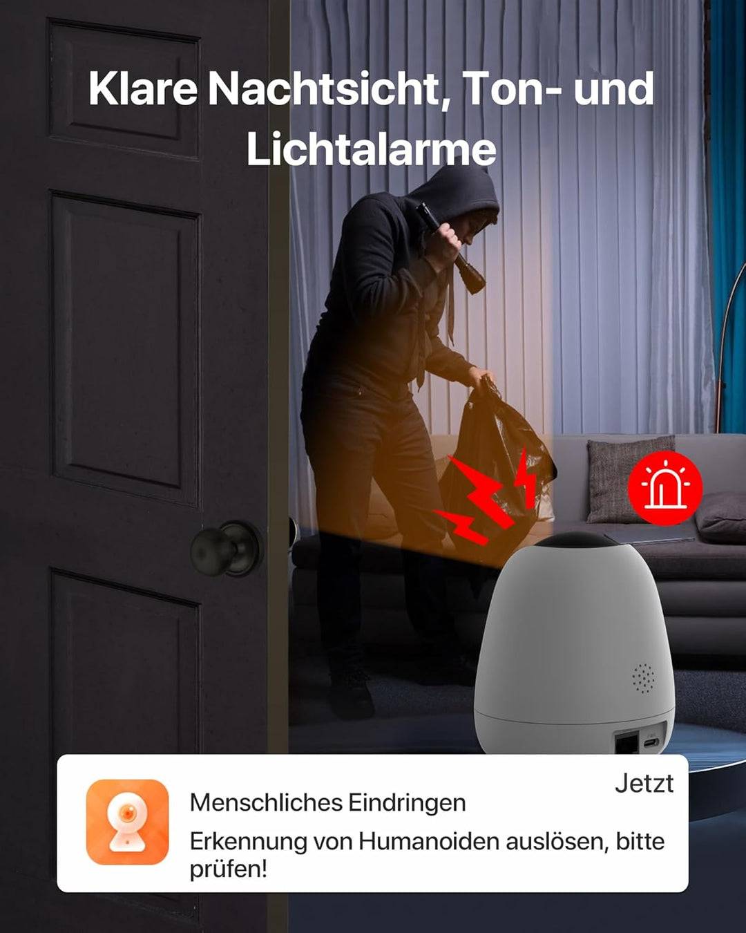 Tenda Überwachungskamera Innen CP3 V2.2, 360 Grad WLAN IP Kamera, 2-Wege-Audio, 1080P, Nachtsicht, T