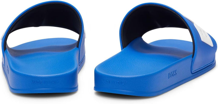 BOSS Herren Kirk Slid In Italien gefertigte Slides mit erhabenem Logo Grösse 35 EU Blau, 35 EU Blau