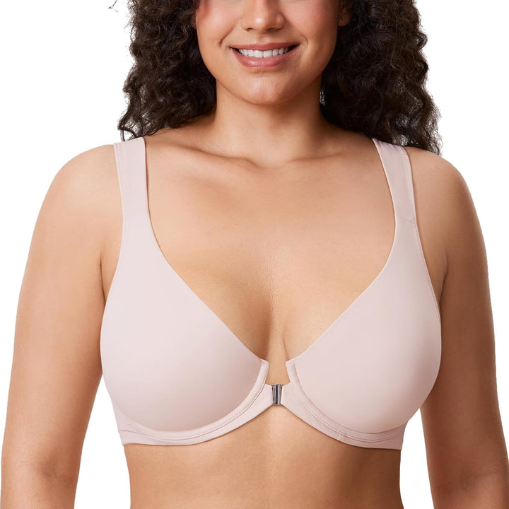 DELIMIRA Damen BH mit Vorderverschluss Grosse Grössen Haltungskorrektur Seamless BHS mit Bügel Tshir