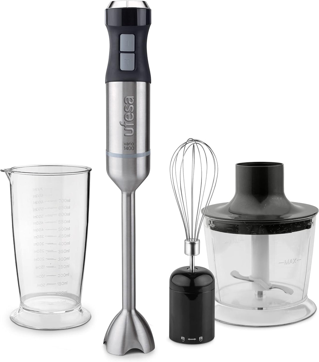 Ufesa BP4752 Vario 1400 Titanium XL Max Stabmixer, 1400 W, 4 Titanium-Klingen, XL-Fuss, 20 Geschwind