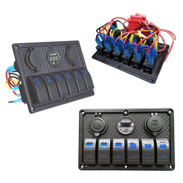 Thlevel wasserdichte 6 Gang Schalter Panel Rocker Schalttafel, 12V/24V Digitaler Spannungsmesser, Do