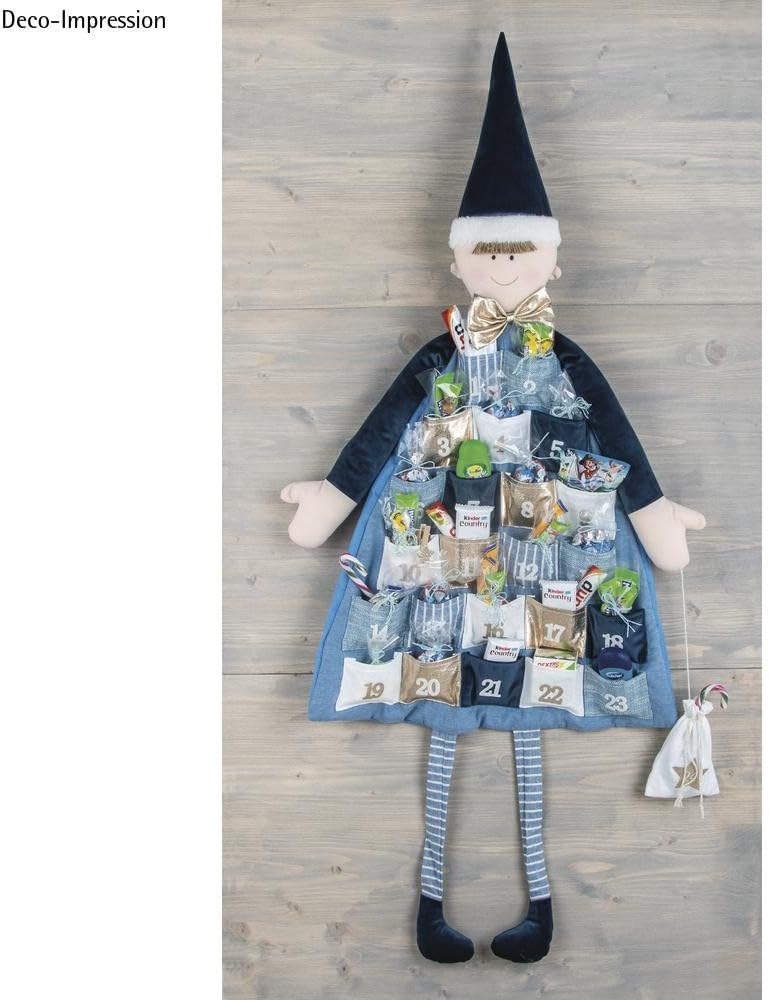 Rayher 46455376 Adventskalender zum Befüllen, Stoff, royalblau, 118 x 53 cm, Adventskalender Kinder,