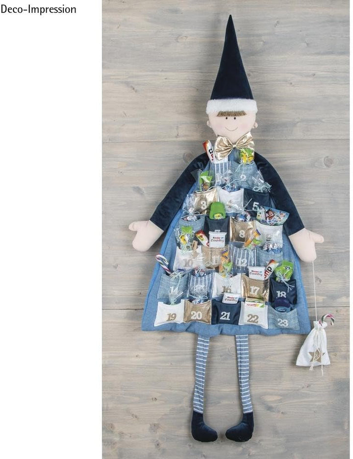 Rayher 46455376 Adventskalender zum Befüllen, Stoff, royalblau, 118 x 53 cm, Adventskalender Kinder,