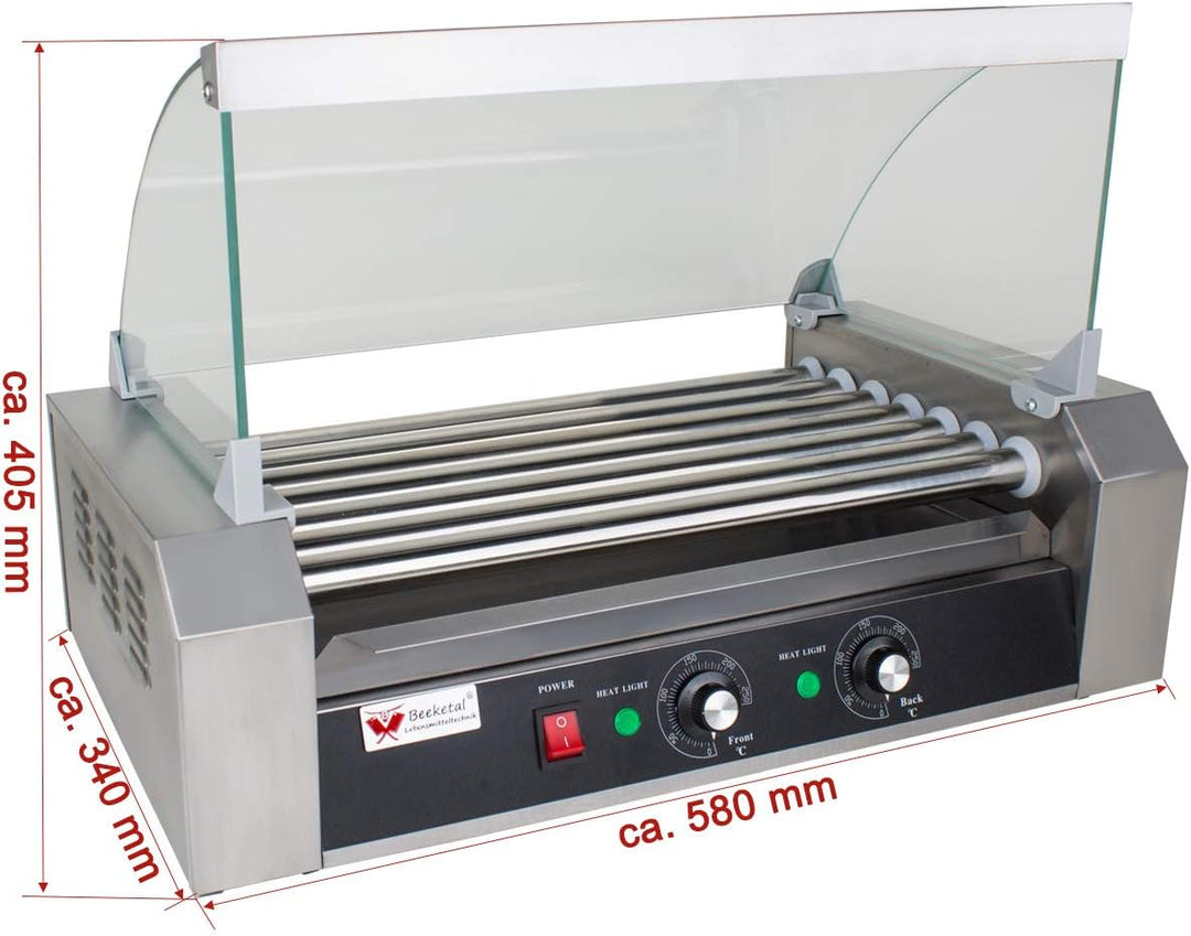 Beeketal 'BH7WG' Profi Hot Dog Grill mit 7 rotierenden Heizstäben, Edelstahl Würstchen Grill Gerät m