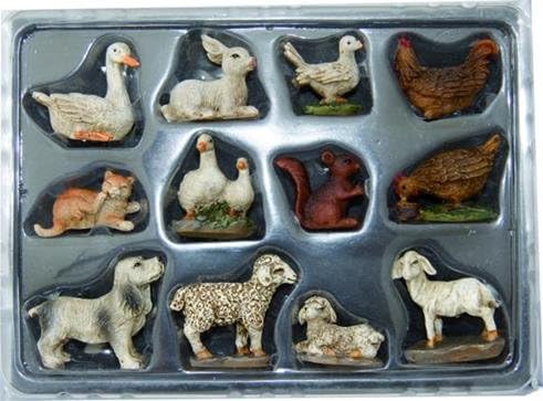 Krippenzubehör Tierset 12tlg. Höhe ca. 3cm geeignet für 5-7cm Figuren, handbemalen