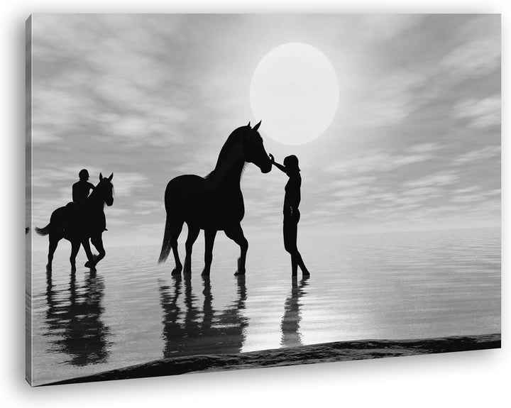 deyoli Silhouette einer Reitergruppe Effekt: Schwarz/Weiss Format: 80x60 als Leinwandbild, Motiv fer