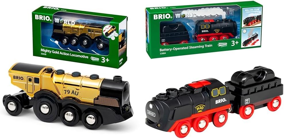 BRIO World 33630 - Goldene Batterielok mit Licht und Sound - Mit Auskoppel-Funktion zur Nutzung als