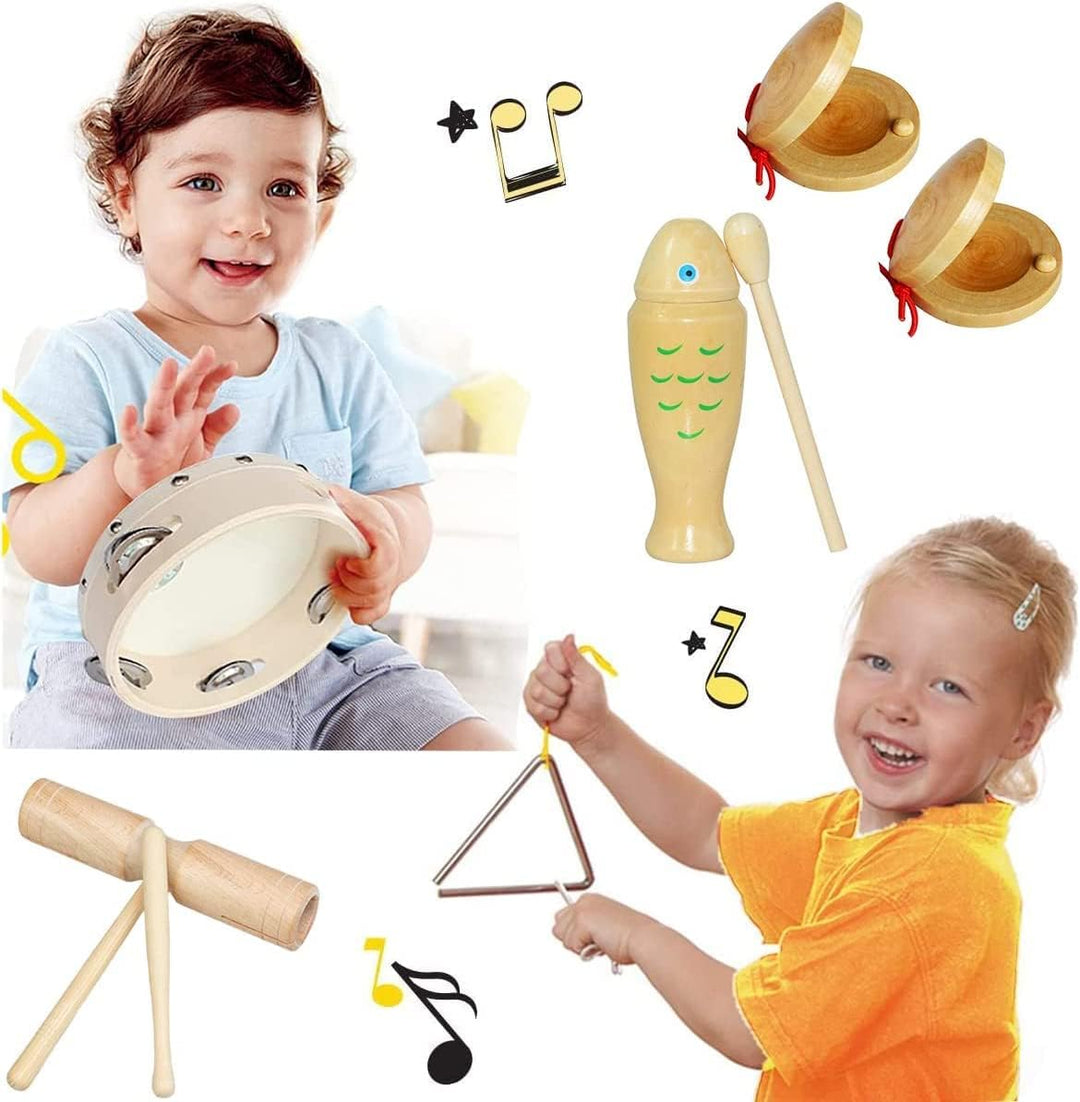 Johgee Musikinstrumente Set für Kinder, Kinderspielzeug ab 3 Jahre, Holz Percussion Set Schlagzeug S