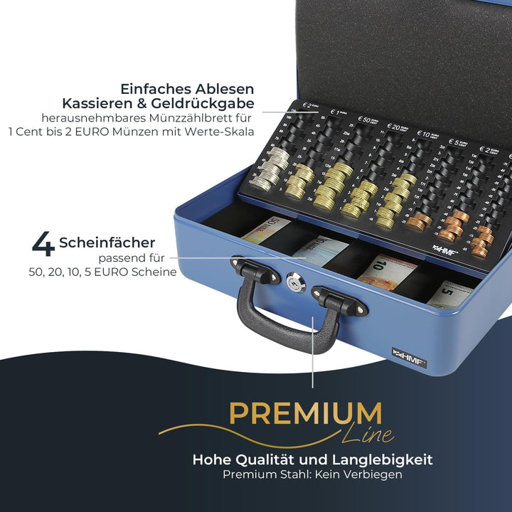 HMF 22037-05 Geldkassette Geldzählkassette 2 Tragegriffe, 36 x 25 x 11 cm, blau, Blau