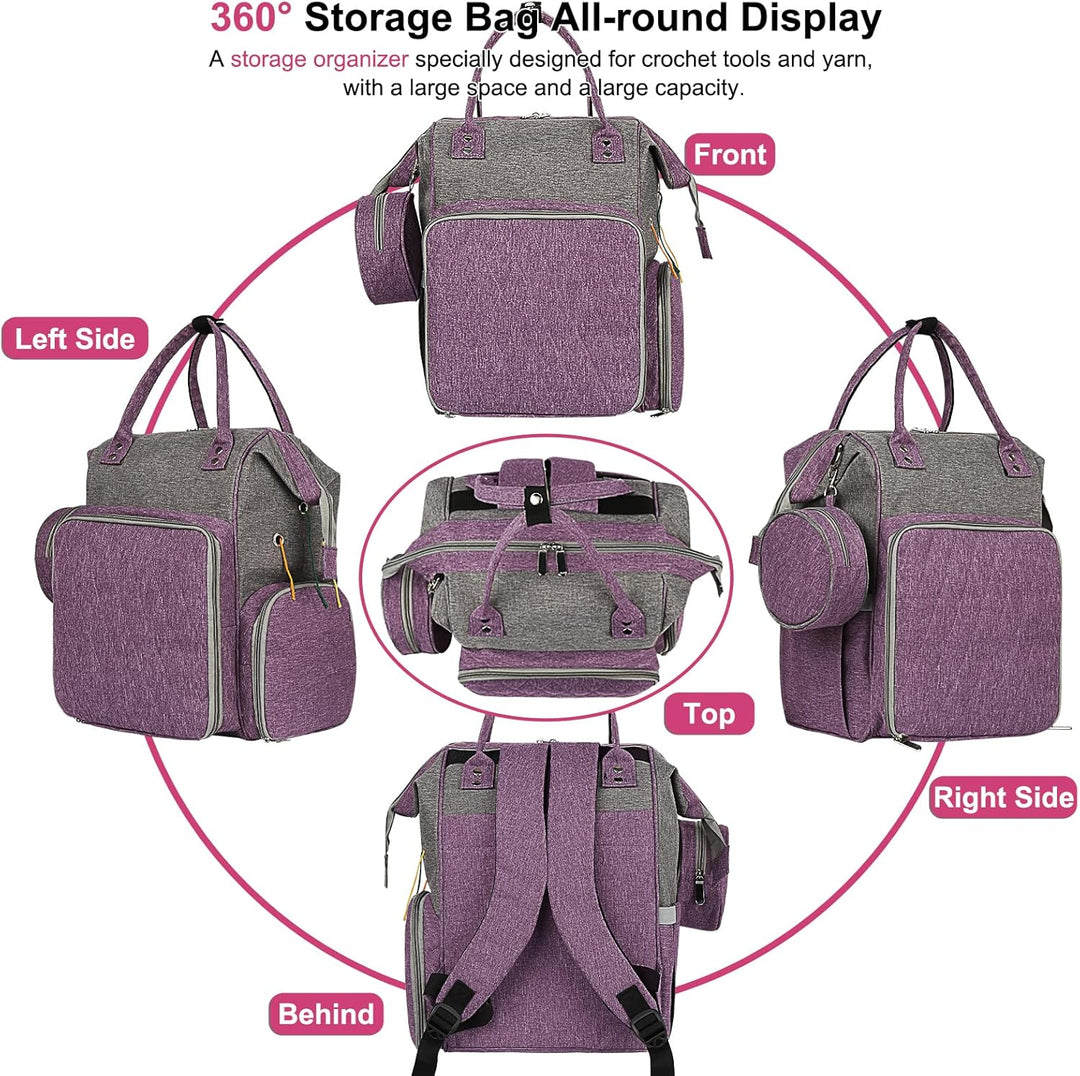 Coopay Multifunktion Stricktasche Rucksack, Reise Häkeltasche mit 6 Garnösen, Grosse Garnaufbewahrun