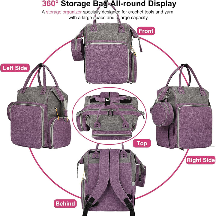 Coopay Multifunktion Stricktasche Rucksack, Reise Häkeltasche mit 6 Garnösen, Grosse Garnaufbewahrun