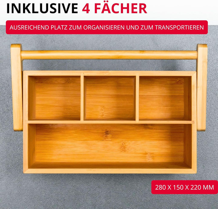 Westmark Küchen-Organizer/Tischbutler, 4 Fächer, mit Tragegriff, Masse: 28 x 15 x 22 cm, Bambus, Tap