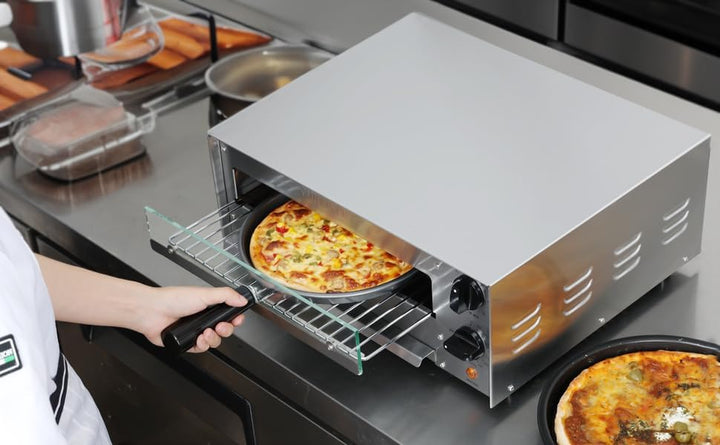 CROSSON Elektrischer Tiefkühl-Pizzaofen für den Innenbereich mit 30-Minuten-Timer, Glastür und Innen