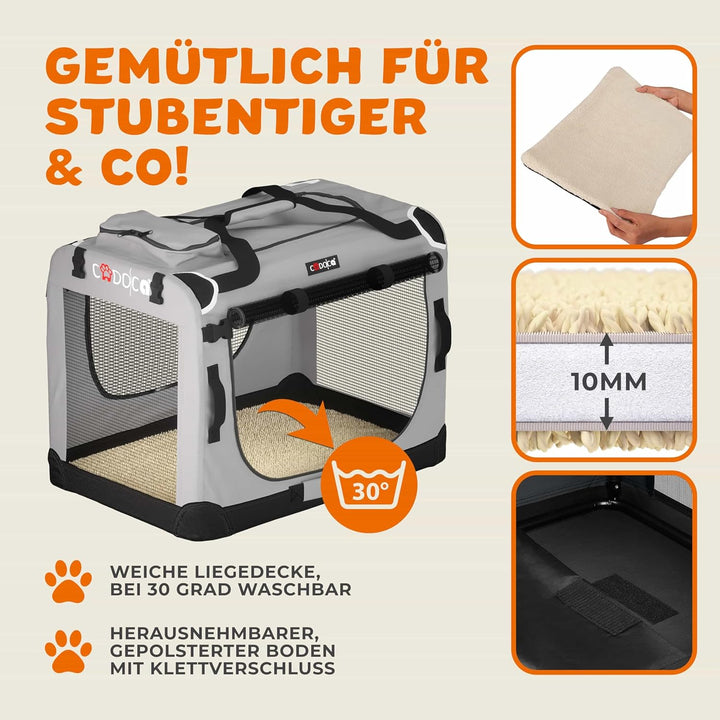 CADOCA® Hundebox faltbar Transportbox XXL 90x60x66cm robust atmungsaktiv Transporttasche Auto Rückba