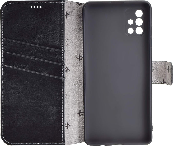 Suncase Book-Style Hülle kompatibel mit Samsung Galaxy A71 Leder Tasche (Slim-Fit) Lederhülle Handyt
