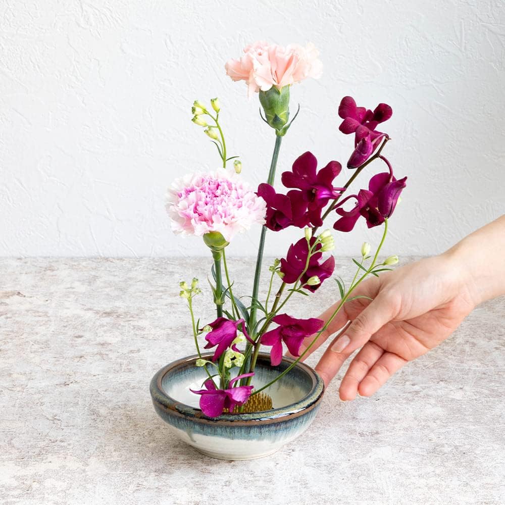 Wazakura Minoyaki Serie Kleine Runde Glasierte Ikebana Blumenvase, Made in Japan, Handbemalte Kerami