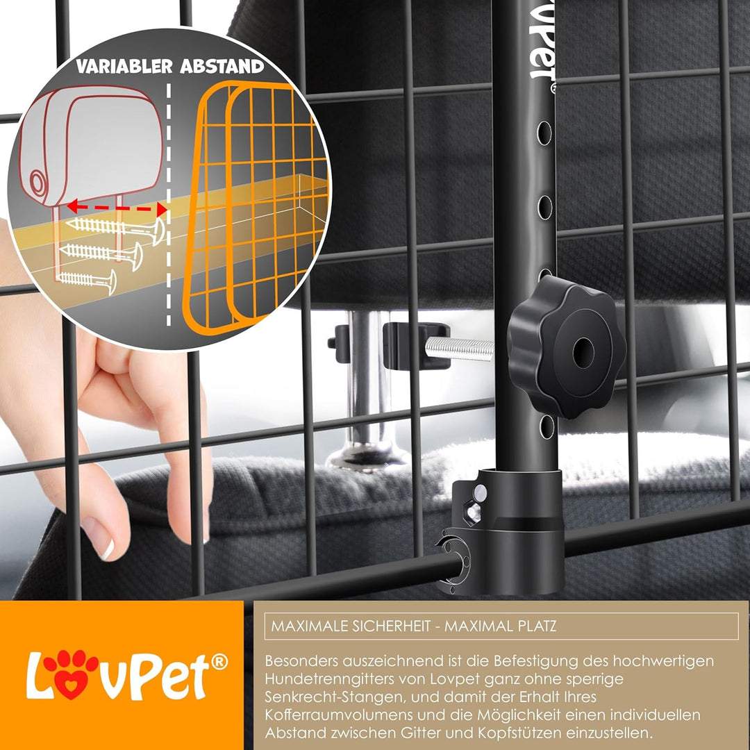 Lovpet® Hundegitter Auto, Autoschutzgitter Trenngitter Universal, verstellbare Breite, Kopfstütze Ko