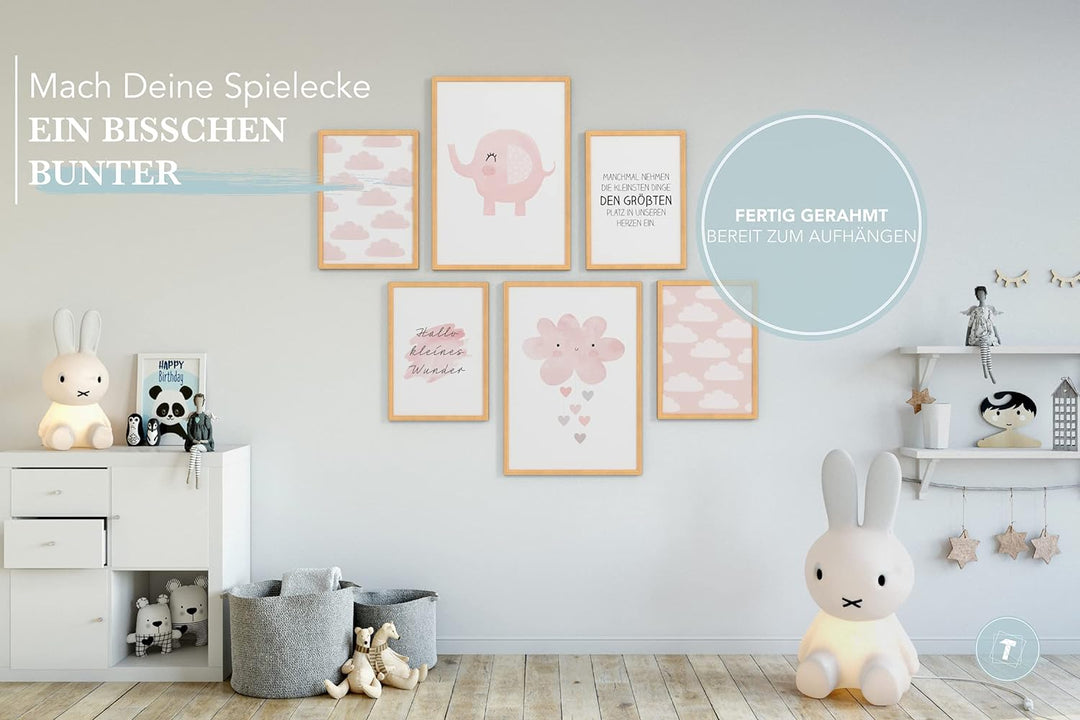 Papierschmiede® Bilder Kinderzimmer Kids Mood Poster Set Newborn Baby Girl, Gerahmte Bilder fürs Kin