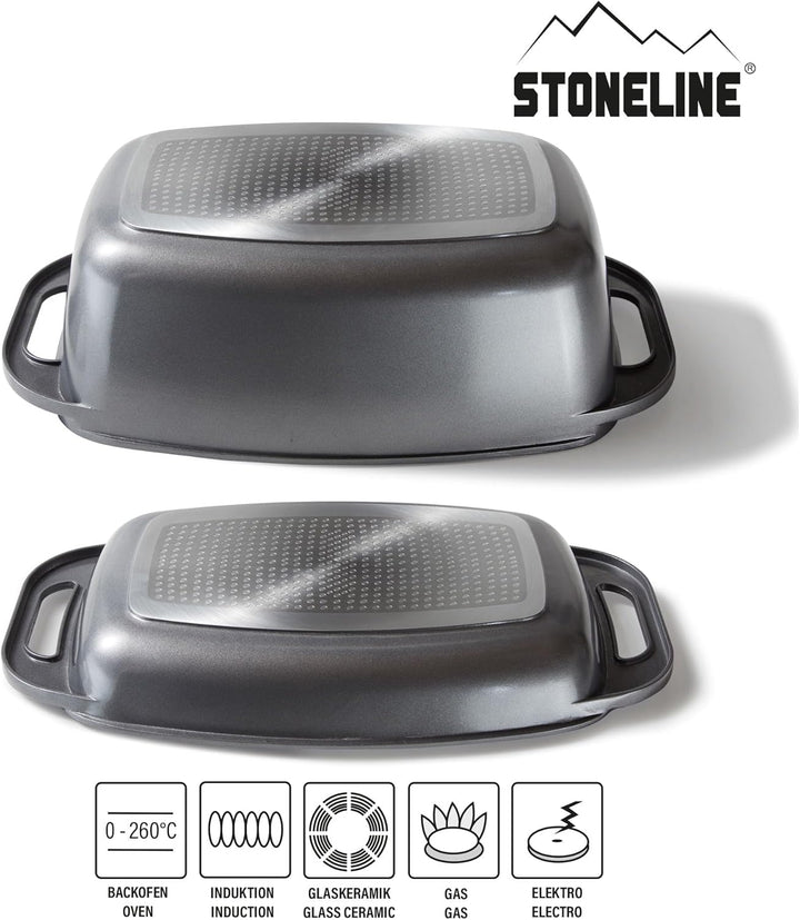 STONELINE Bräter Induktion 43 x 26 cm, 7,8 L, Bräter mit Deckel backofengeeignet, Deckel als Auflauf