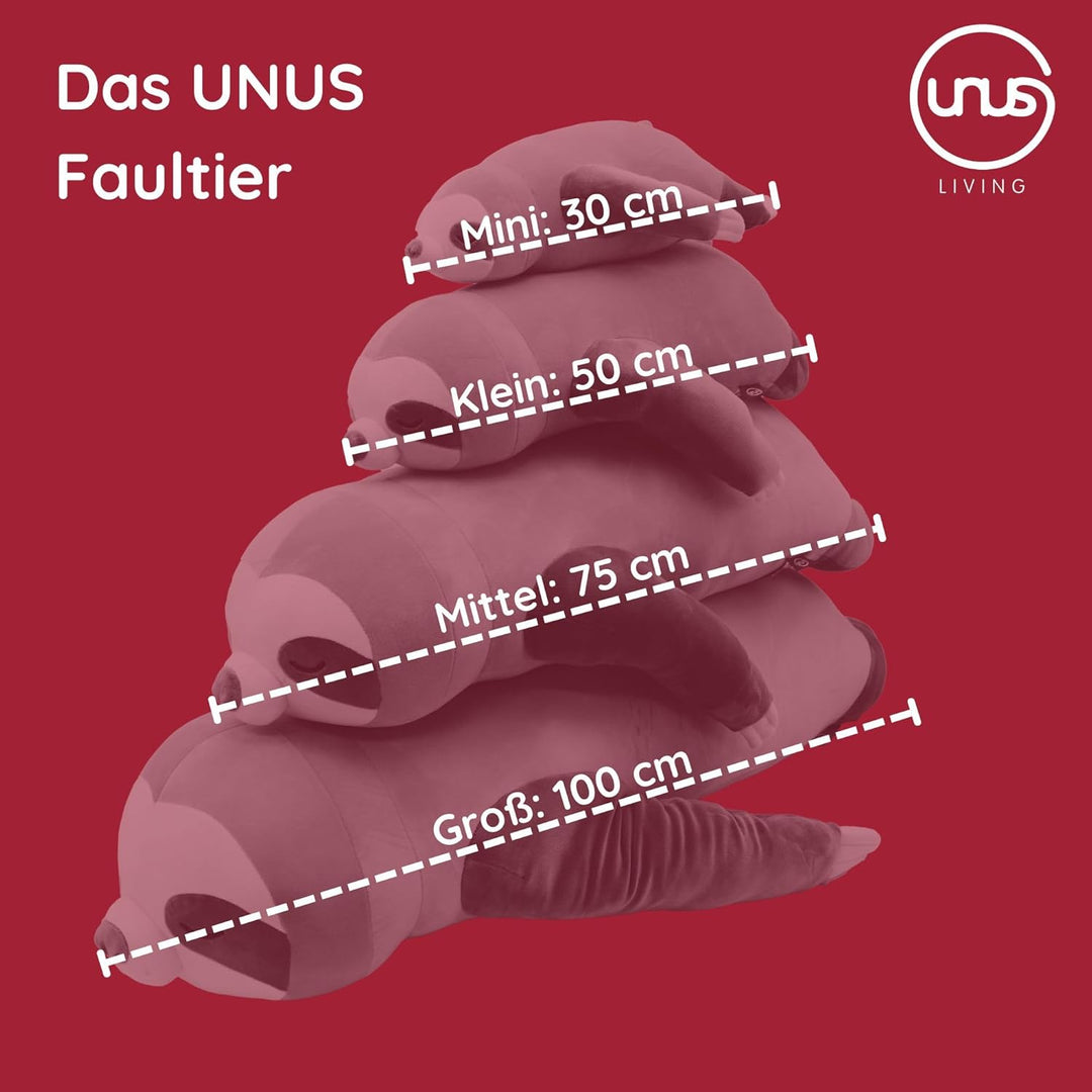 UNUS Faultier Kuscheltier Kissen, 30 cm, Grau, Kuschelkissen, Reisekissen Kinder weich und flauschig