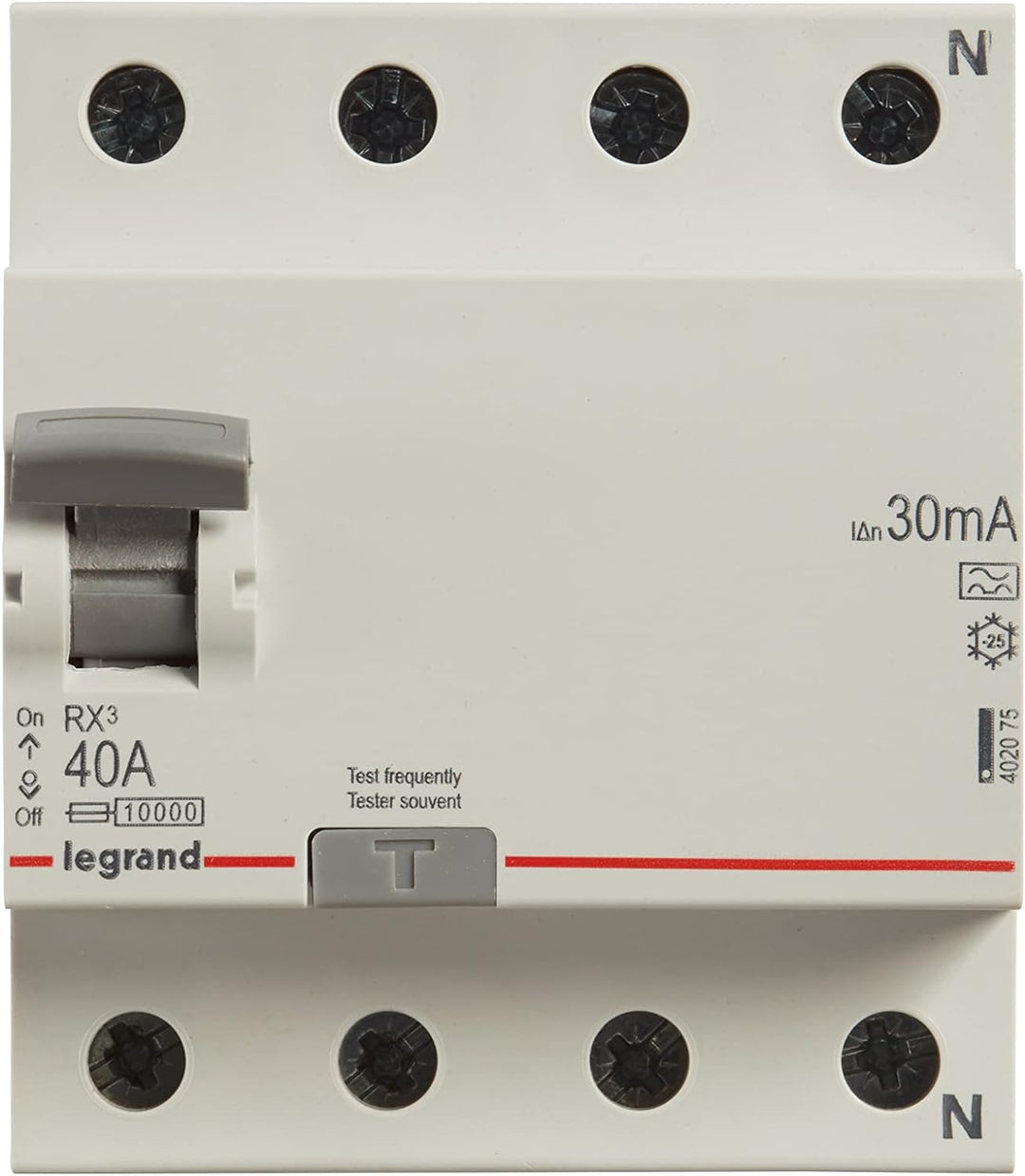 LEGRAND, FI-Schutzschalter 40A, 30mA; Fehlerstromschutzschalter/RCD, 4-polig - 40A / 30mA, 402075 Be