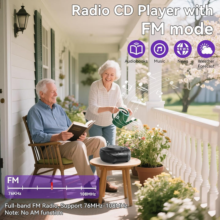 Gueray CD Player Tragbar Boombox Radio mit CD-Player CD Spieler mit Lautsprecher Display Unterstützu