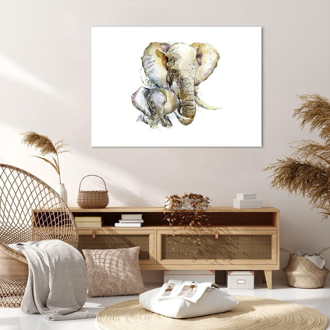 Bilder auf Leinwand 100x70cm Leinwandbild Elefanten tier safari afrika Gross Wanddeko Bild Schlafzim