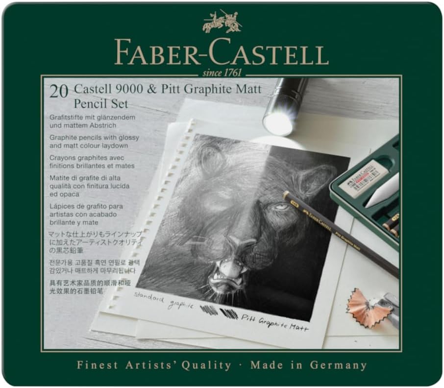 Faber-Castell 115224 - Bleistifte Set Pitt Graphite Matt & Castell 9000, 20-teilig, inkl. Papierwisc