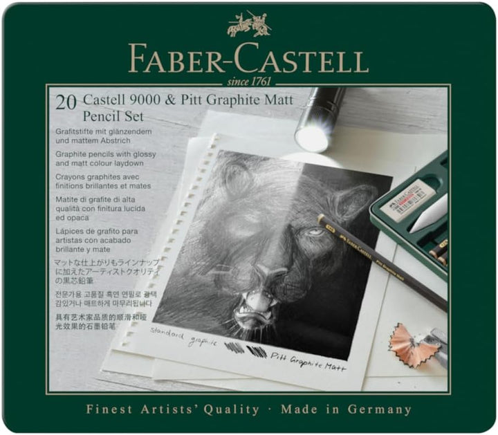 Faber-Castell 115224 - Bleistifte Set Pitt Graphite Matt & Castell 9000, 20-teilig, inkl. Papierwisc