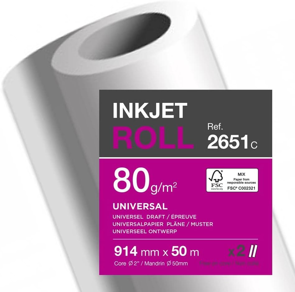 Clairefontaine InkjetPlotterrolle, B914 mm x L50 m 2651C