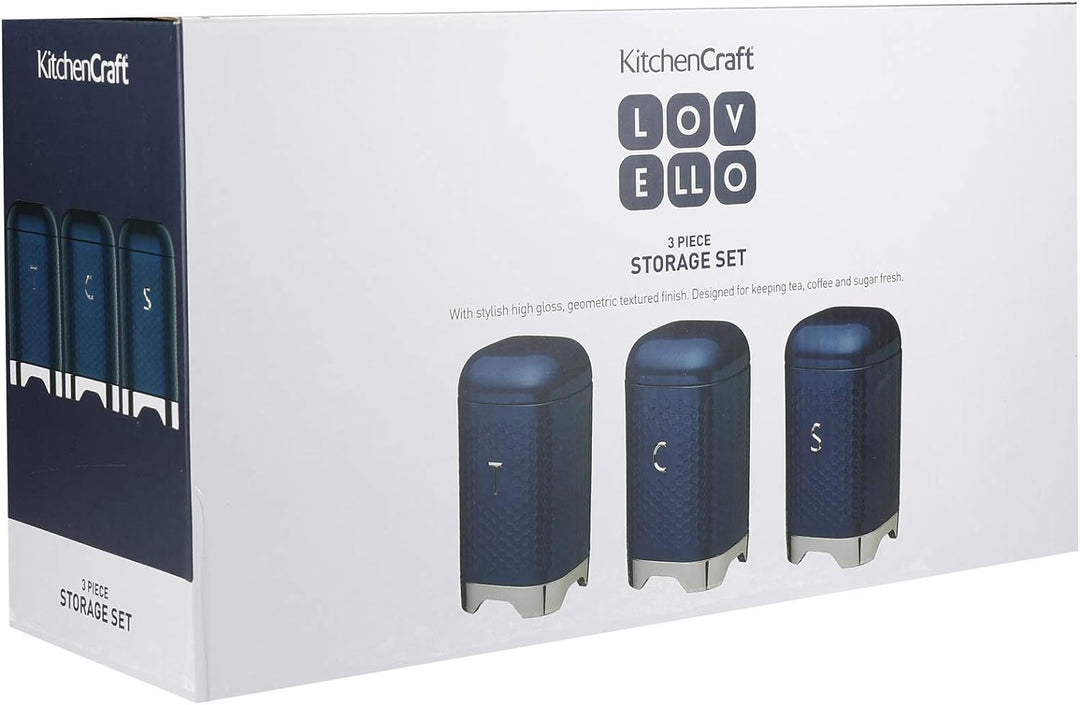 KitchenCraft Lovello Vorratsdosen für Tee, Kaffee und Zucker in Geschenkbox, strukturierte sechsecki