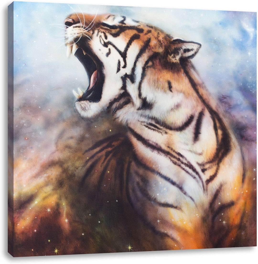 Gemälde eines Tigers, Format: 70x70 auf Leinwand, XXL riesige Bilder fertig gerahmt mit Keilrahmen,