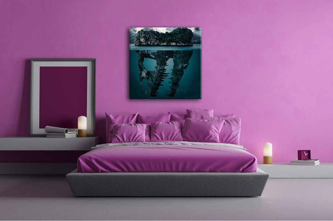 deyoli Tropische Totenkopf Insel Format: 60x60 als Leinwandbild, Motiv fertig gerahmt auf Echtholzra