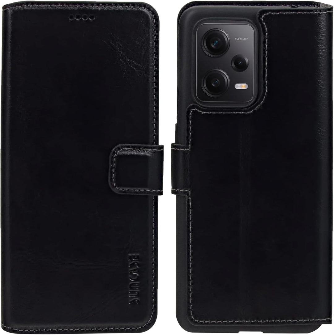 Suncase Book-Style Hülle kompatibel mit Xiaomi Redmi Note 12 Pro 5G Leder Tasche (Slim-Fit) Lederhül