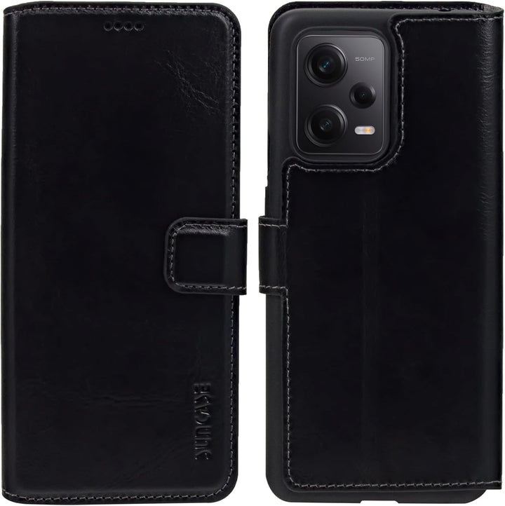 Suncase Book-Style Hülle kompatibel mit Xiaomi Redmi Note 12 Pro 5G Leder Tasche (Slim-Fit) Lederhül