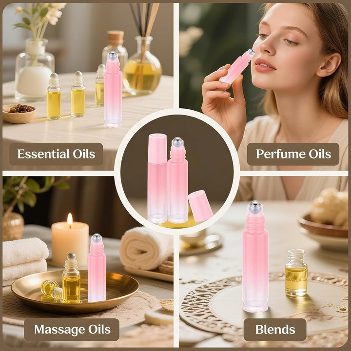 Pxyelec 42 x 10 ml ätherische Ölflaschen, Aromatherapie, Parfüm, Roll-on-Flaschen mit Edelstahlkugel