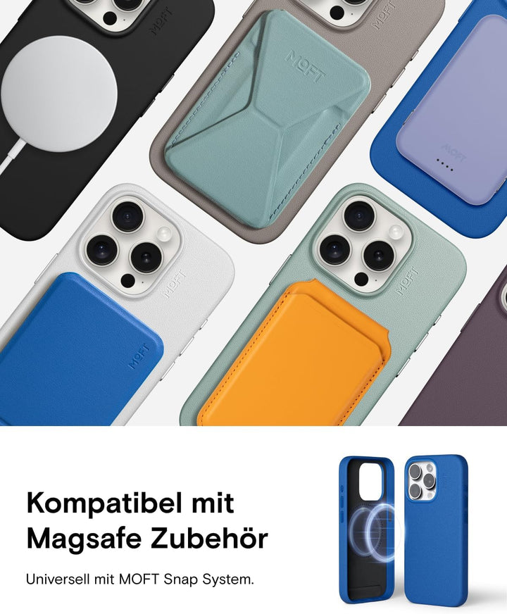 MOFT Magnetische Hülle für iPhone 15 Pro Kompatibel mit MagSafe, MOVAS Vegane Lederhülle, Weiches Be
