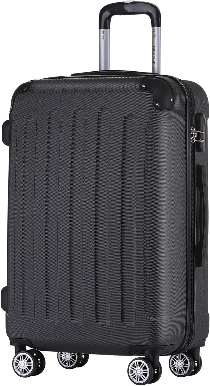 BEIBYE Hartschalen-Koffer Trolley Rollkoffer Reisekoffer Handgepäck 4 Rollen (M-L-XL-Set) (Schwarz,