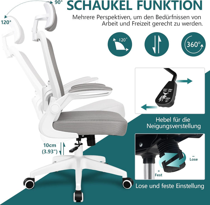 FelixKing Bürostuhl Ergonomischer schreibtischstuhl, bürostühle mit Verstellbarer Kopfstütze, Armleh