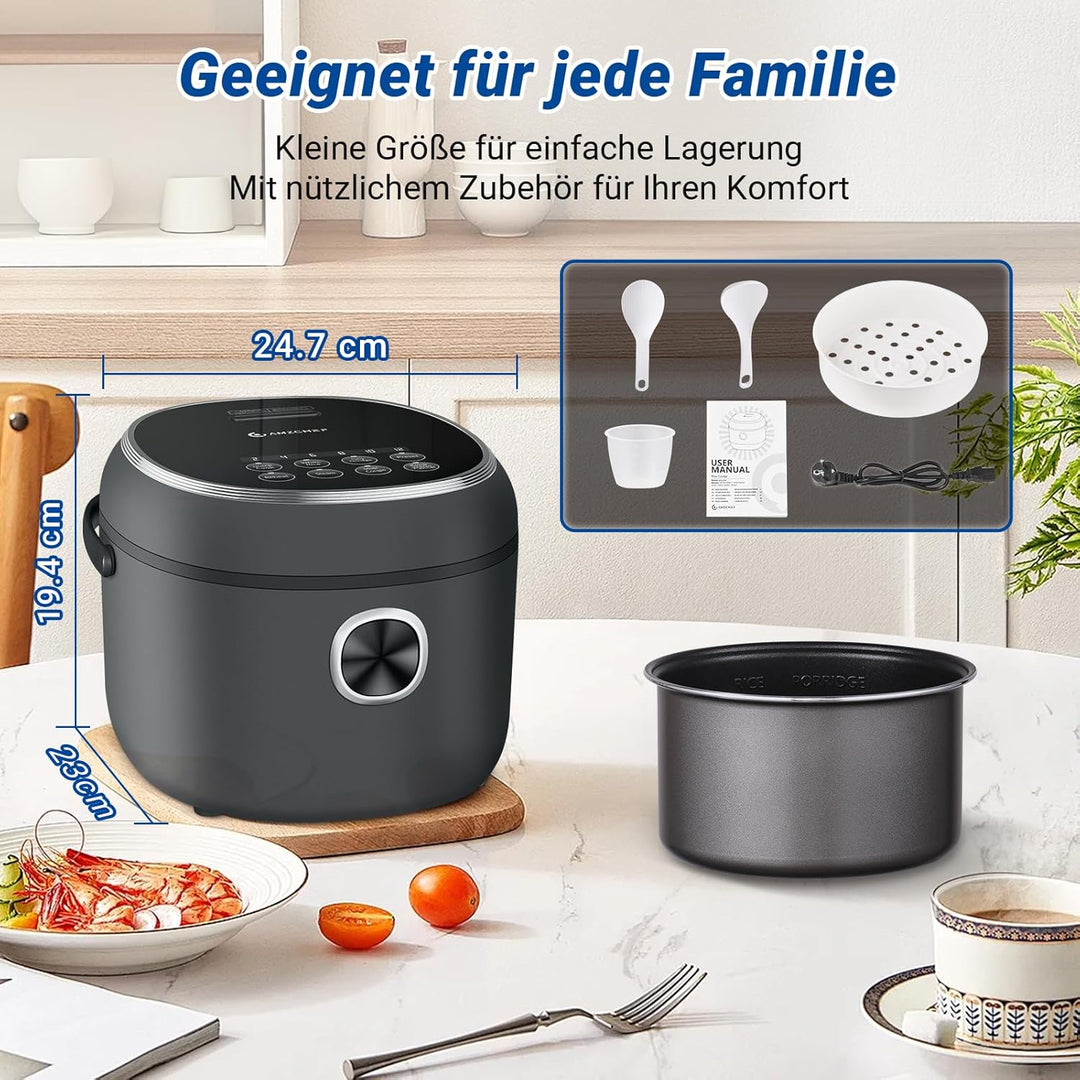 AMZCHEF Reiskocher 2L Mini Reiskocher für 1-4 Personen, 4 Tassen (ungekocht), 400W Elektrischer Reis