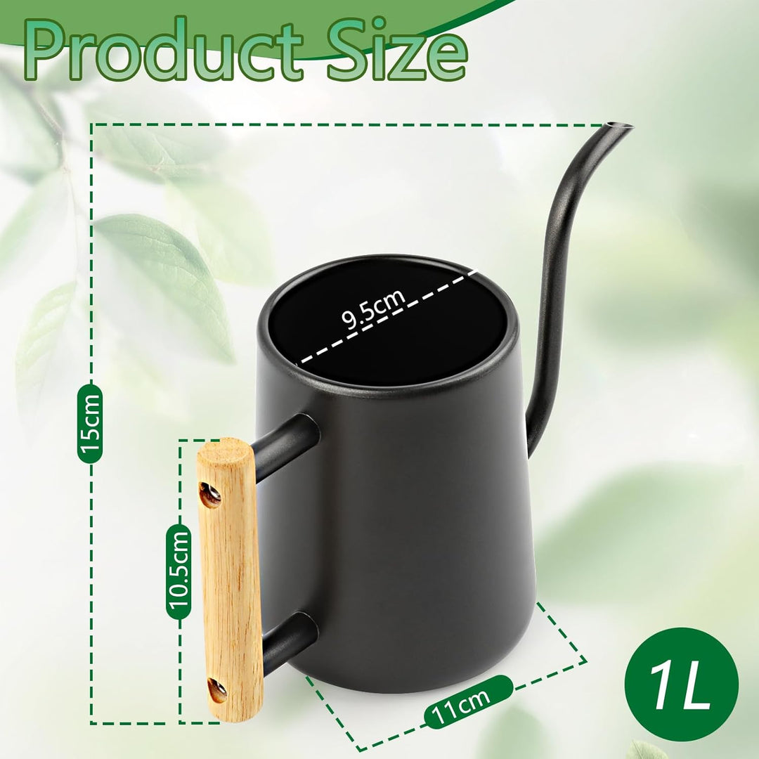 Giesskanne Klein 1L, Giesskanne Zimmerpflanzen mit langem Auslauf und komfortablem Holzgriff, Edelst