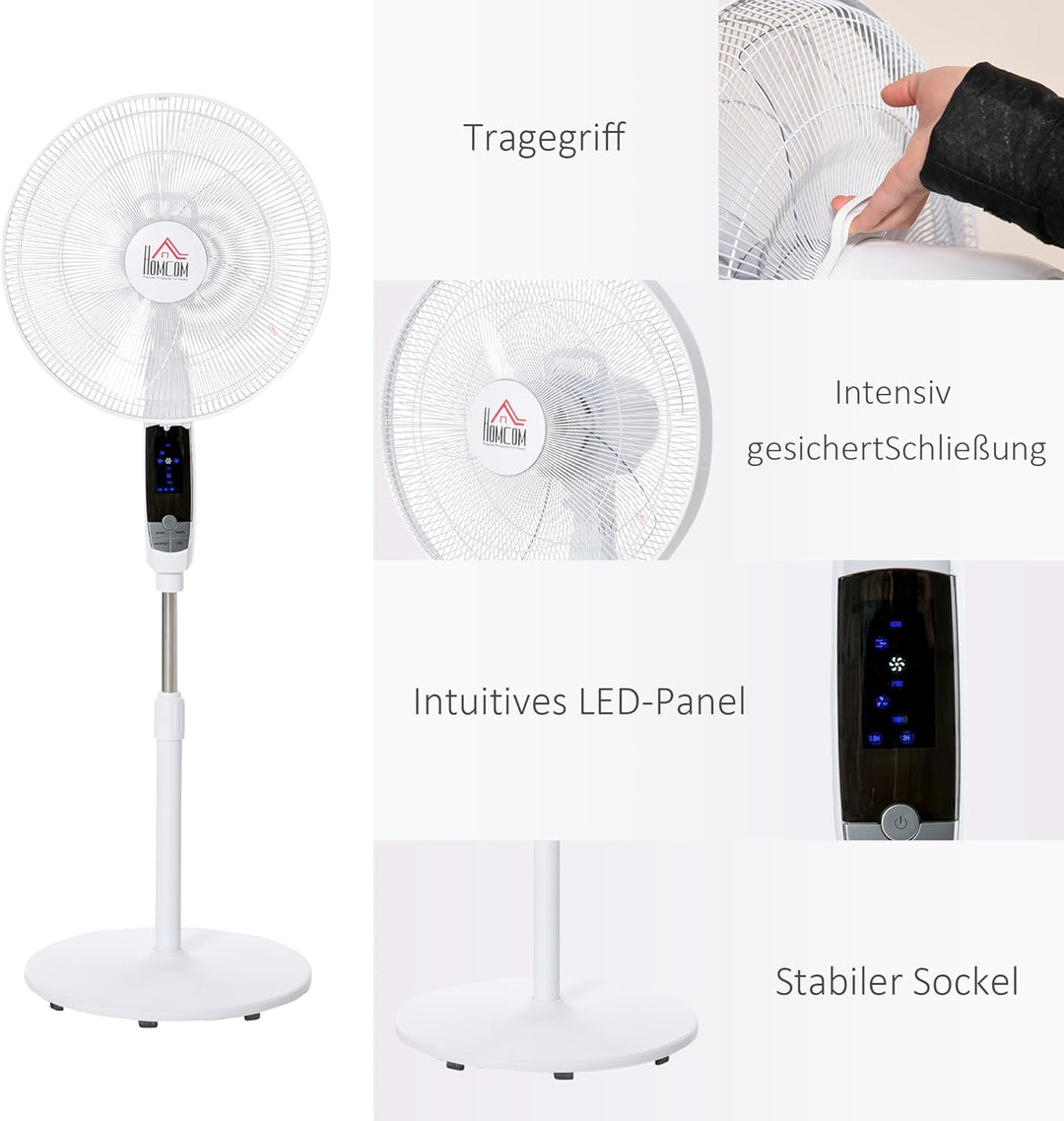 HOMCOM Standventilator 138 cm Ventilator mit 7,5h Timer Fernbedienung höhenverstellbarer Lüfter mit