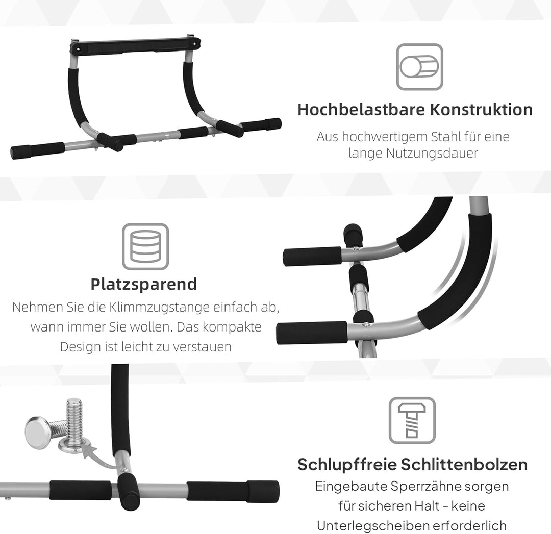HOMCOM Klimmzugstange, Trainings Halterung, Multifunktions-Türreck, Stahl, Schaumstoff, PE, Schwarz+