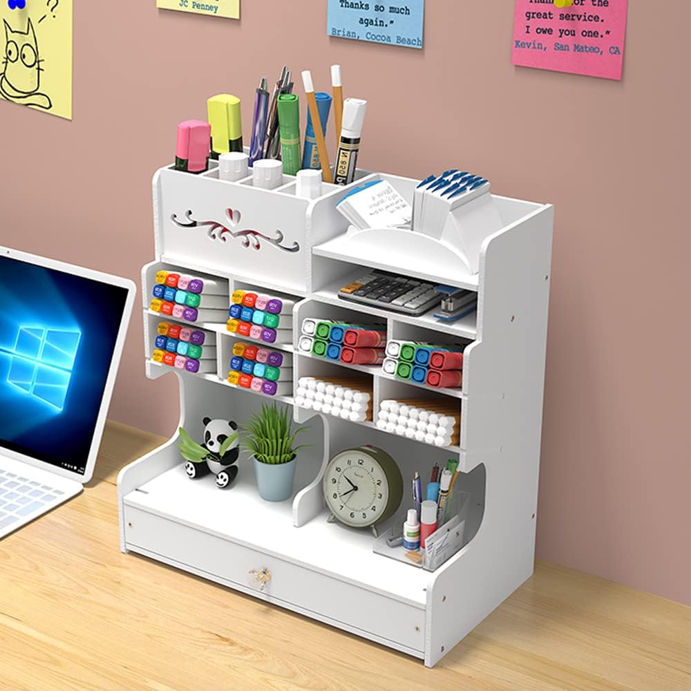 Hggzeg Weisser Schreibtisch-Organizer mit Schublade, DIY-Bleistifthalter, Schreibtisch-Organizer für